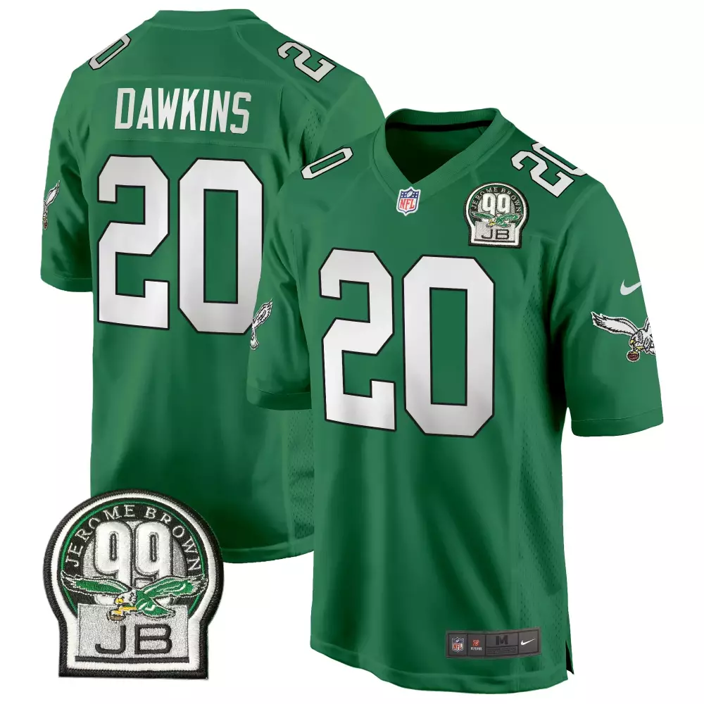 Brian Dawkins 20 Jersey Green Philadelphia Eagles Jerome Brown 99 Jb Men White Game