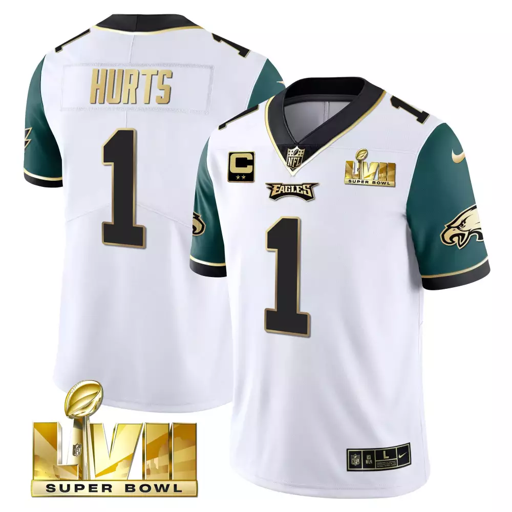 Jalen Hurts 1 Eagles Jersey White Super Bowl Lvii Men Green Black Gold Vapor All