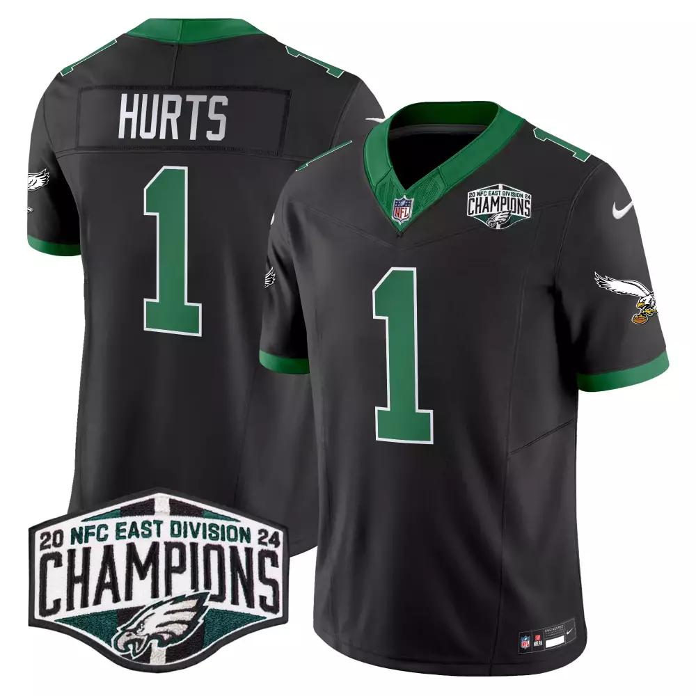 Jalen Hurts 1 Eagles Jersey Black 2024 Men NFL Green White Vapor Limited v2 All