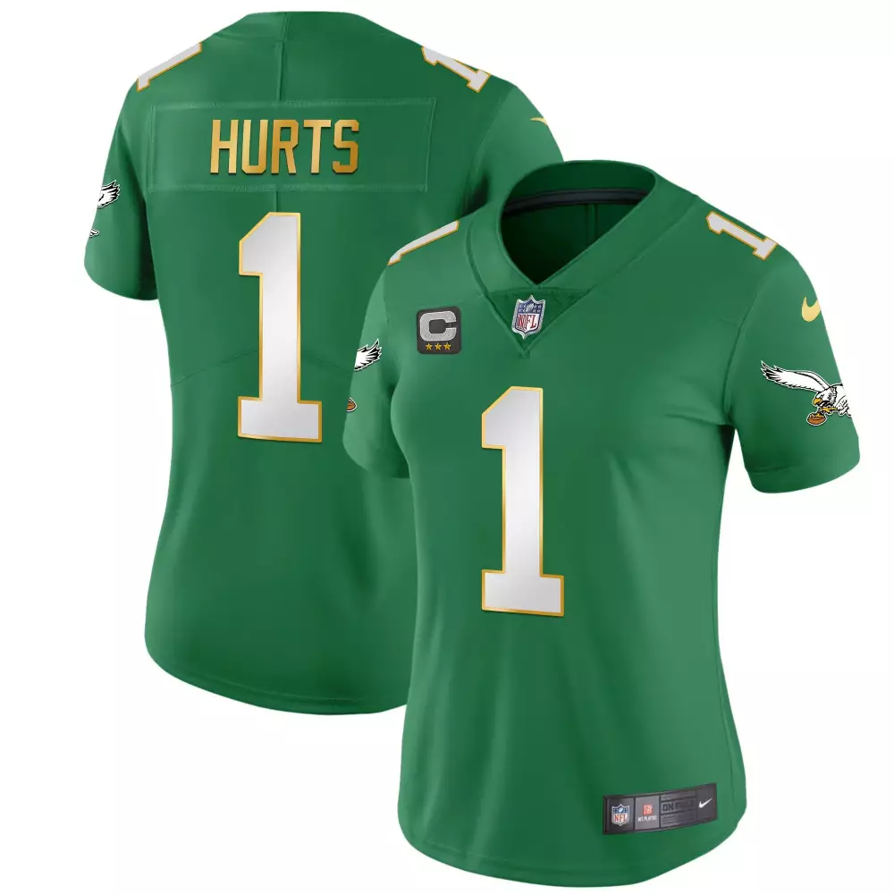 Jalen Hurts 1 Eagles Jersey Green Women Standard White Gold All Stitched