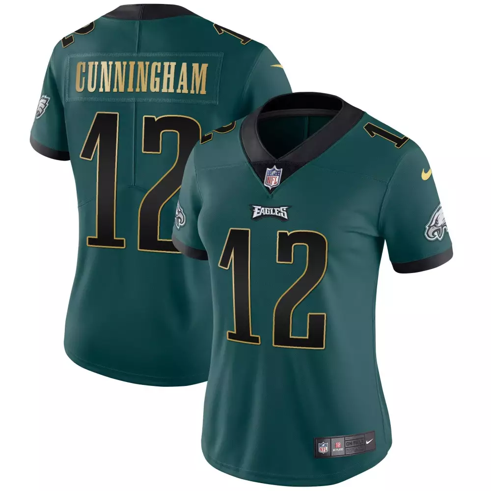 Cunningham 12 Eagles Jersey Green Women Authentic Black Gold Stitched
