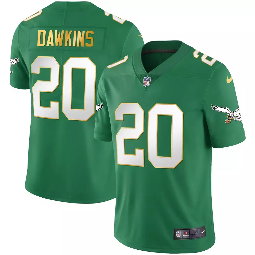 Brian Dawkins 20 Eagles Jersey Green Men Player White Gold All Stitched