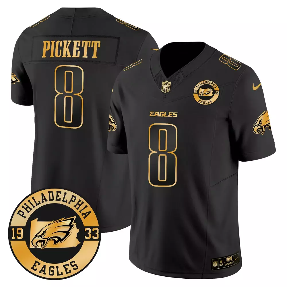 Kenny Pickett 8 Jersey Black 1933 Throwback Philadelphia Eagles Men NFL Design Gold