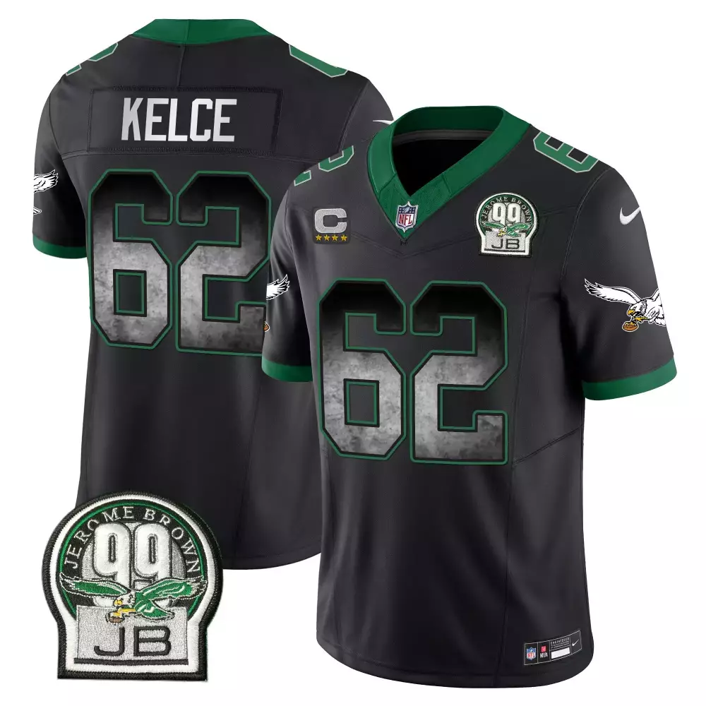 Jason Kelce 62 Eagles Jersey Black Jerome Brown 99 Jb Men NFL Alternate Green Vapor
