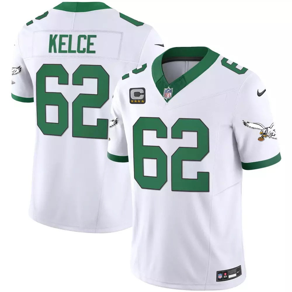 Kelce 62 Eagles Jersey White Stars Men Player Alternate Green Throwback Vapor Limited