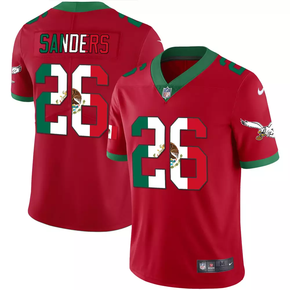 Miles Sanders 26 Jersey Red Mexico National Football Team Flag Men Split Design Green