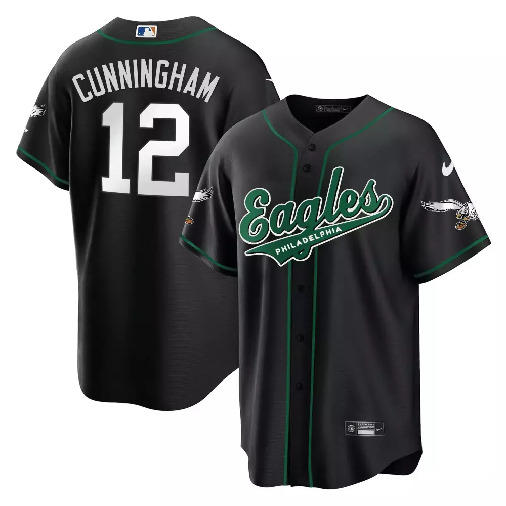Cunningham 12 Philadelphia Eagles Jersey Black Men Green Stitched