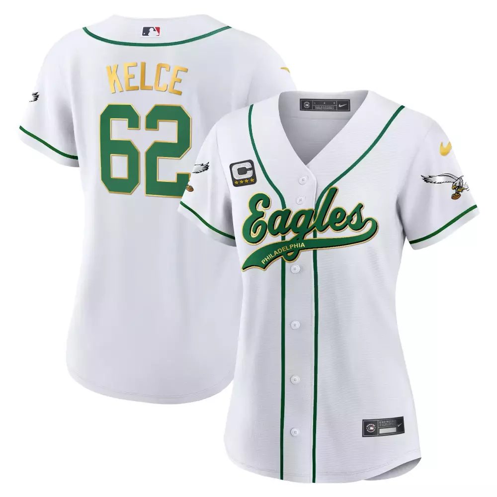 Jason Kelce 62 Jersey White City Connect Philadelphia Eagles Captain's Women Green