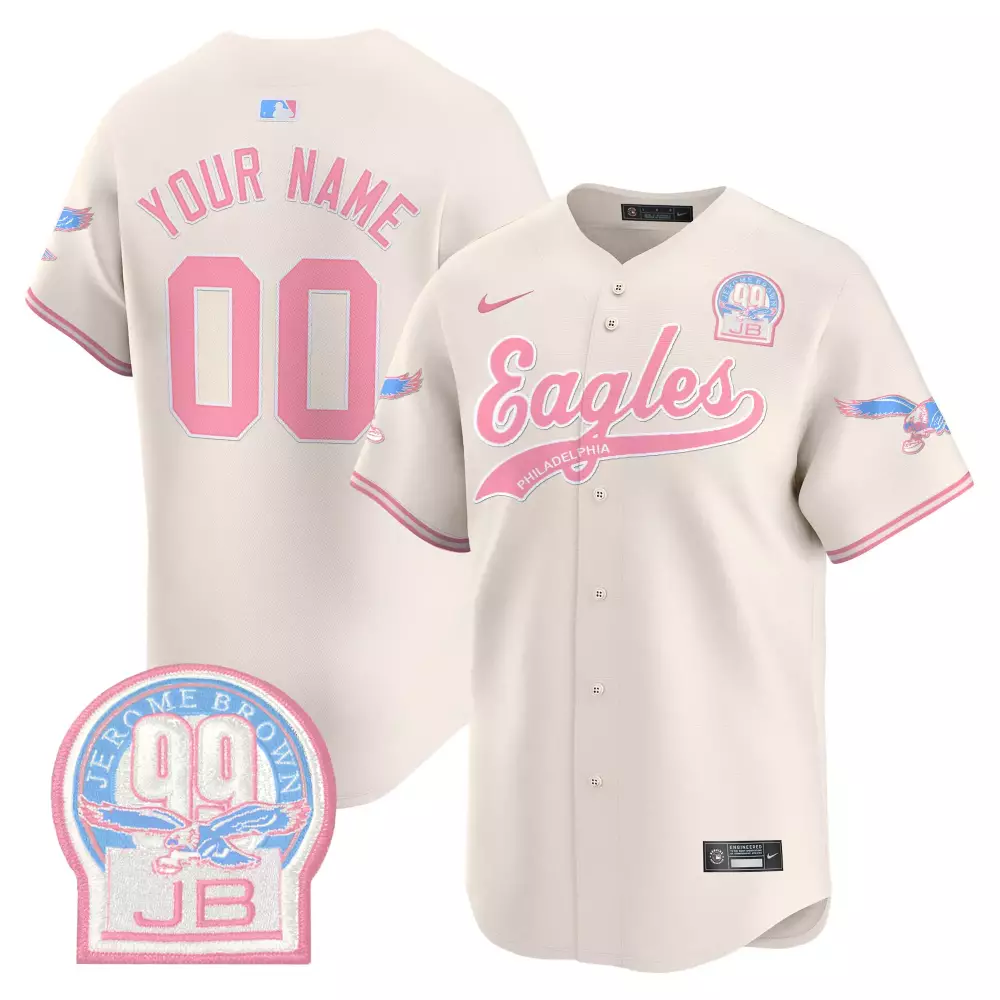 Custom Philadelphia Eagles Jersey Cream Jerome Brown 00 Jb Men Pink Light Blue Unisex