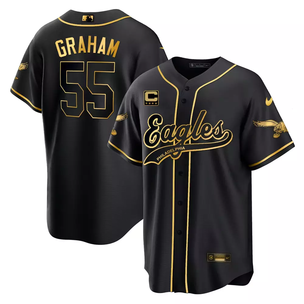 Brandon Graham 55 Eagles Jersey Black Null Captain Philadelphia Men Gold All Stitched