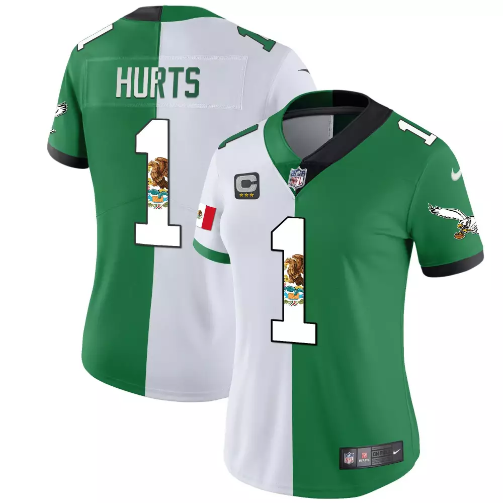 Jalen Hurts 1 Philadelphia Eagles Jersey Green Mexico Flag Women Split Design White