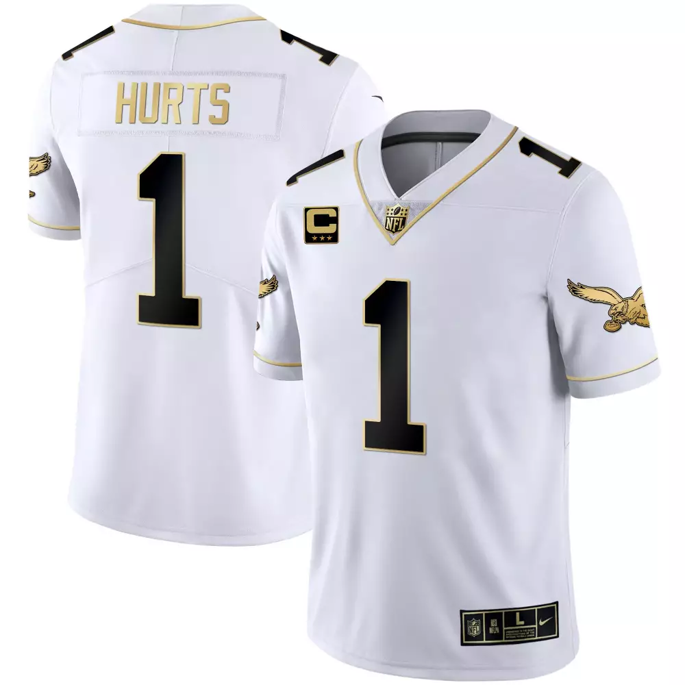Jalen Hurts 1 Philadelphia Eagles Jersey White Men Alternate Black Gold All Stitched