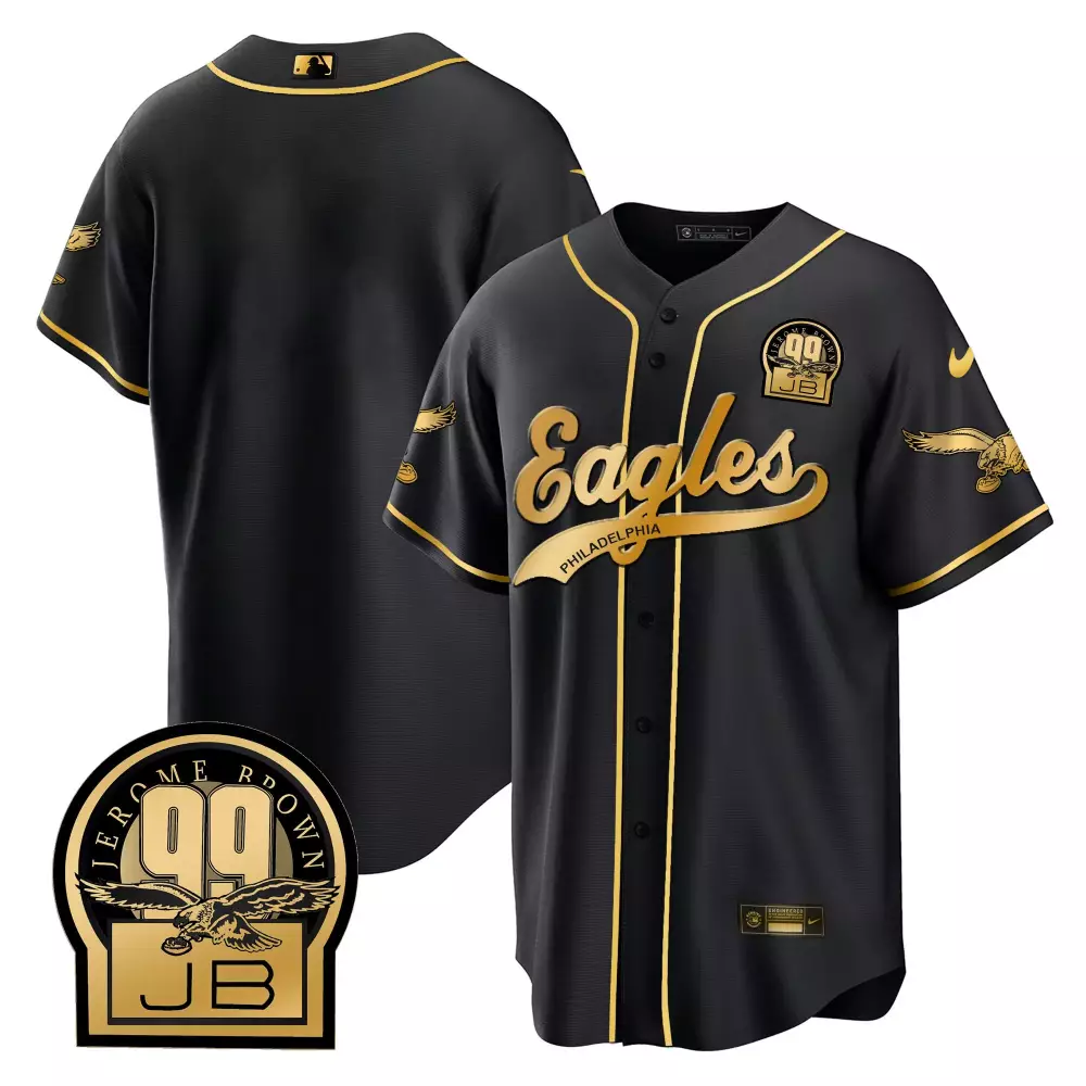Jerome Brown 99 Eagles Jersey Black Philadelphia 2023 Men Gold Stitched