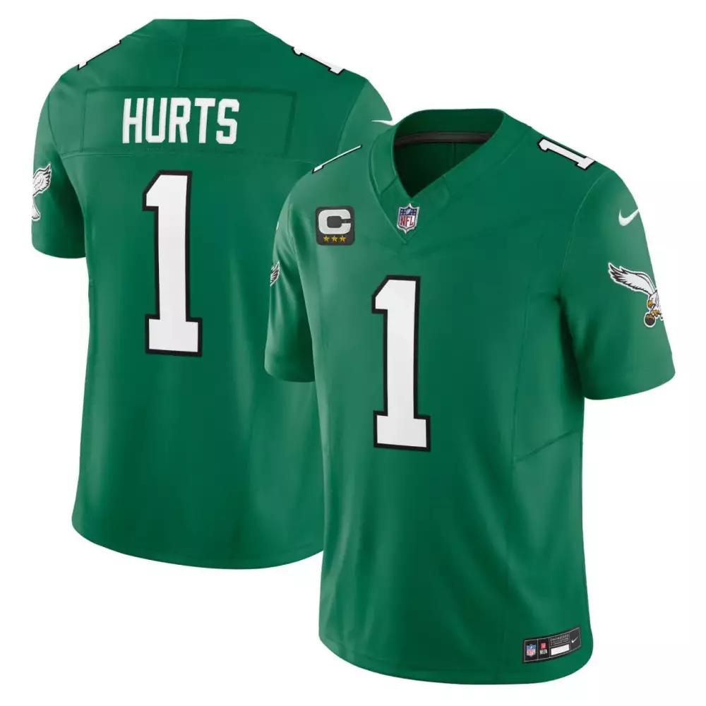 Jalen Hurts 1 Philadelphia Eagles Jersey Green Three Stars Men NFL White Black Vapor