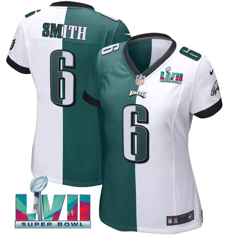 Devonta Smith 6 Eagles Jersey Green Super Bowl Lvii Women Split Design White Black