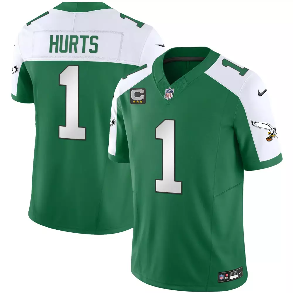 Jalen Hurts 1 Eagles Jersey Green Men White All Stitched Vapor