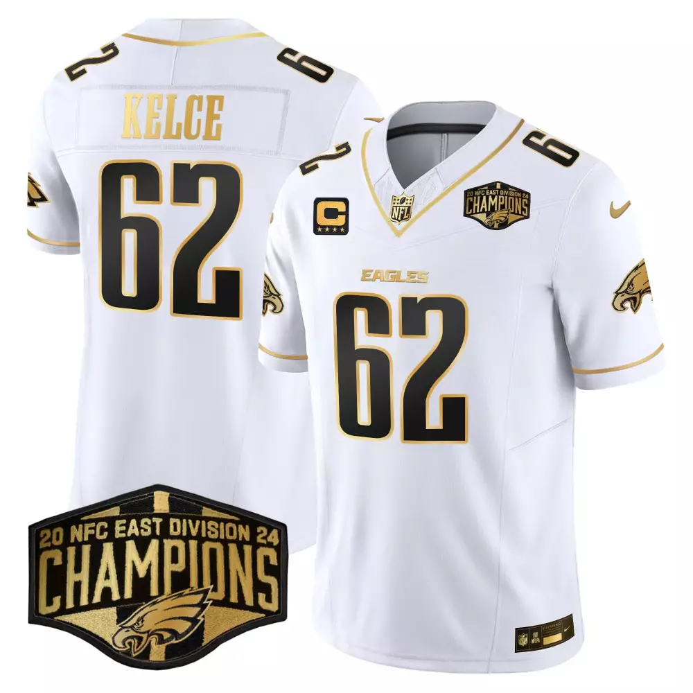 Jason Kelce 62 Eagles Jersey White 2023 NFC East Division Champions Men Alternate