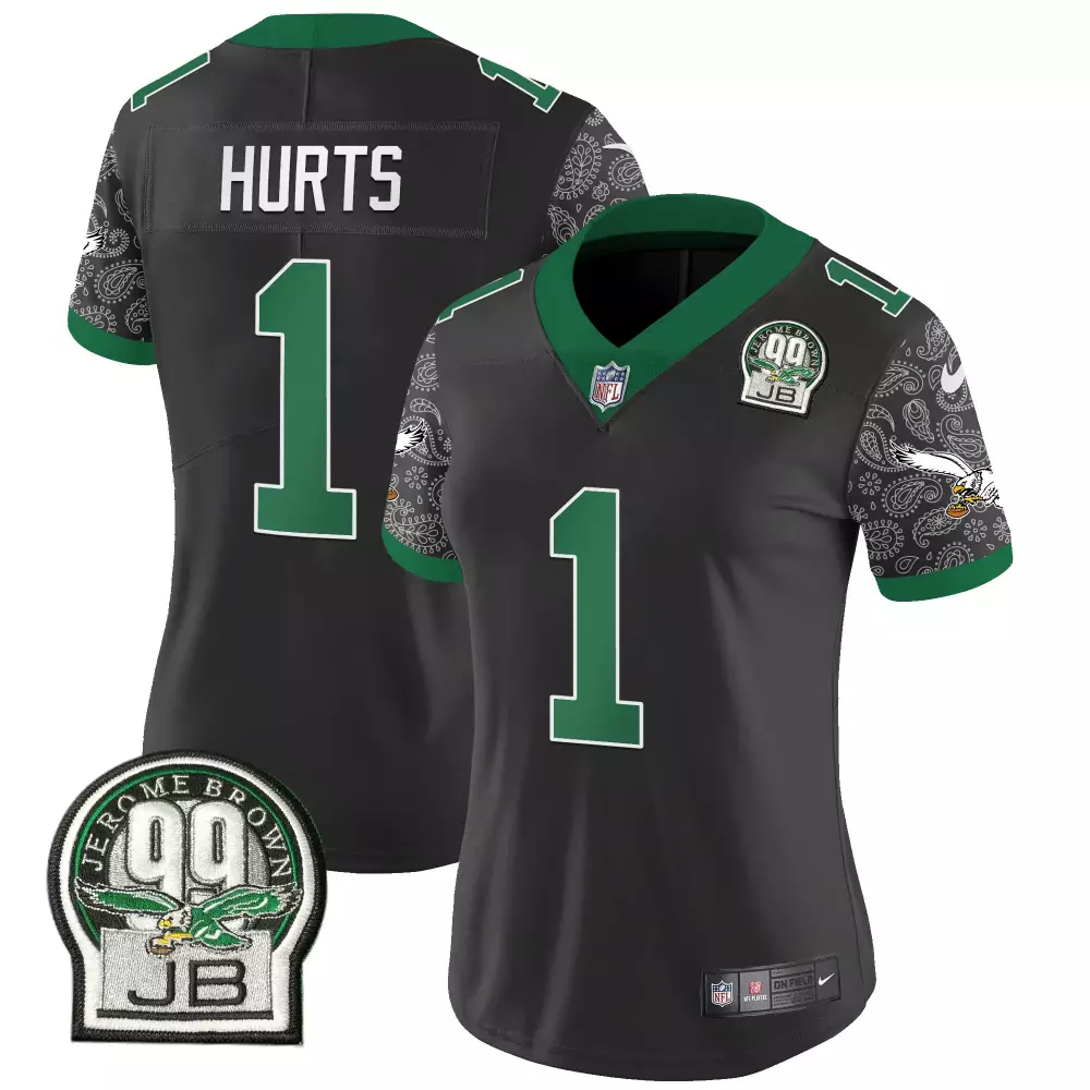 Jalen Hurts 1 Eagles Jersey Black Jerome Brown 99 Jb Women Alternate Split Design