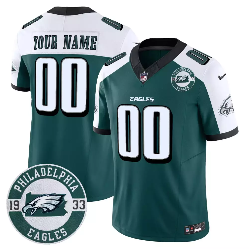 Custom Philadelphia Eagles Jersey Midnight Green 1933 Men White Black Alternate Vapor