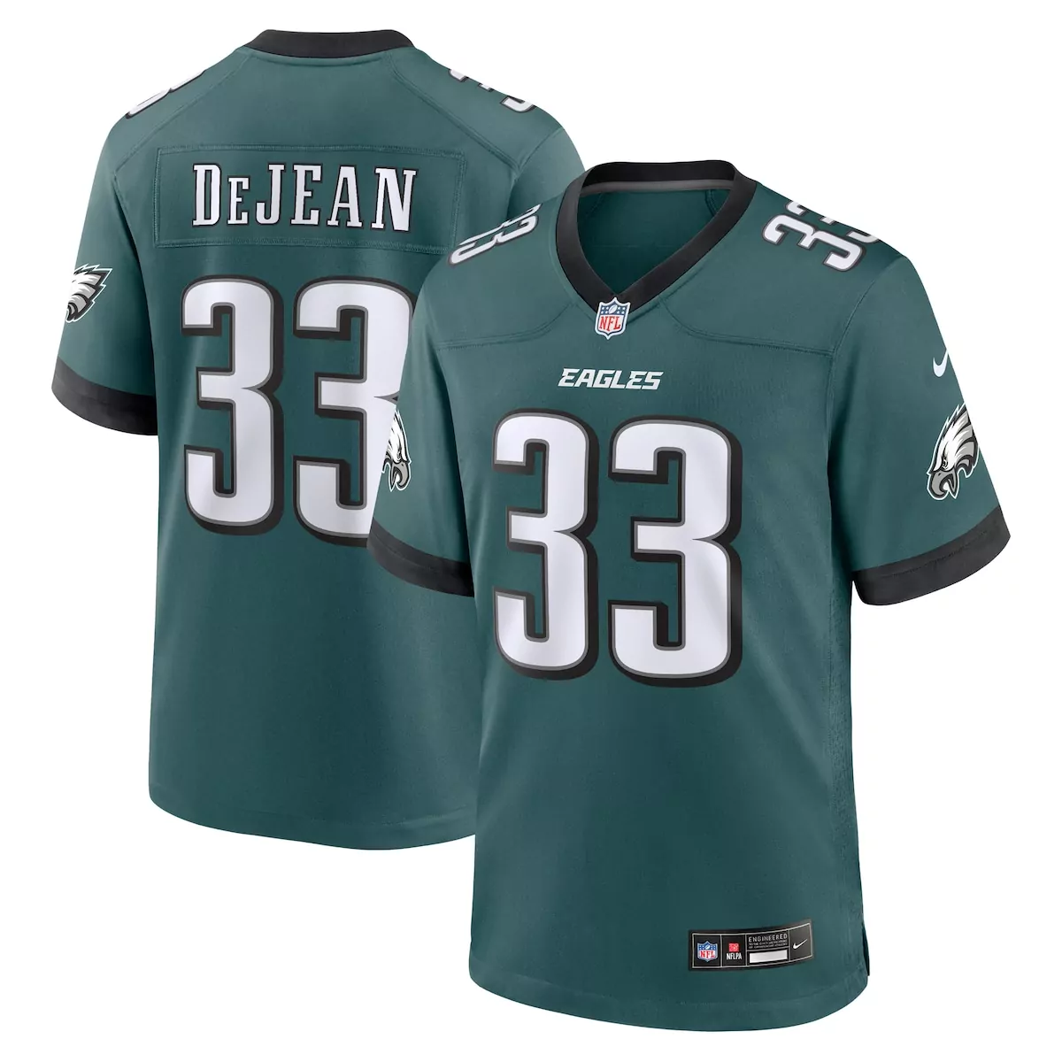 Cooper Dejean 33 Eagles Jersey Green Men Player White Black Game