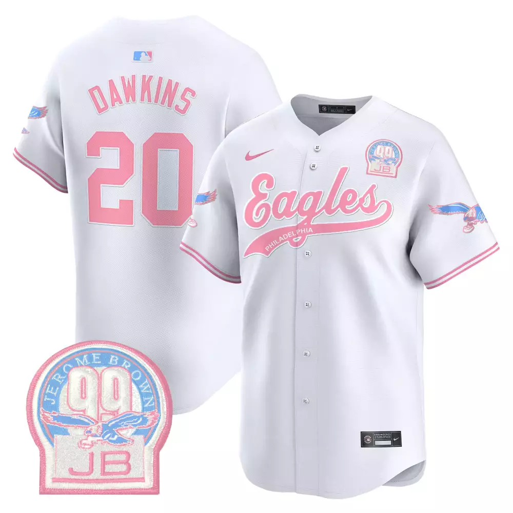 Brian Dawkins 20 Eagles Jersey White Jerome Brown 99 Jb 2023 Men Alternate Pink Light Blue