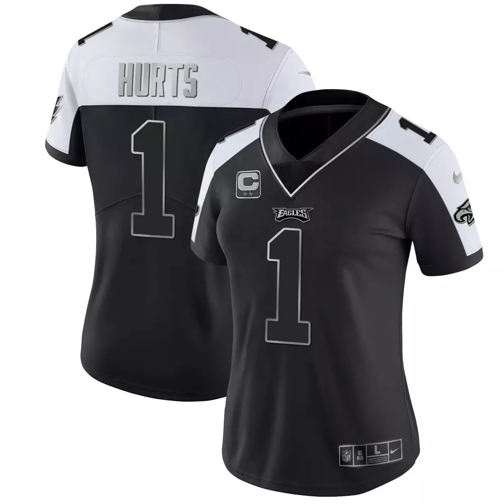 Jalen Hurts 1 Eagles Jersey Black Women NFL White Silver Alternate Vapor All Stitched