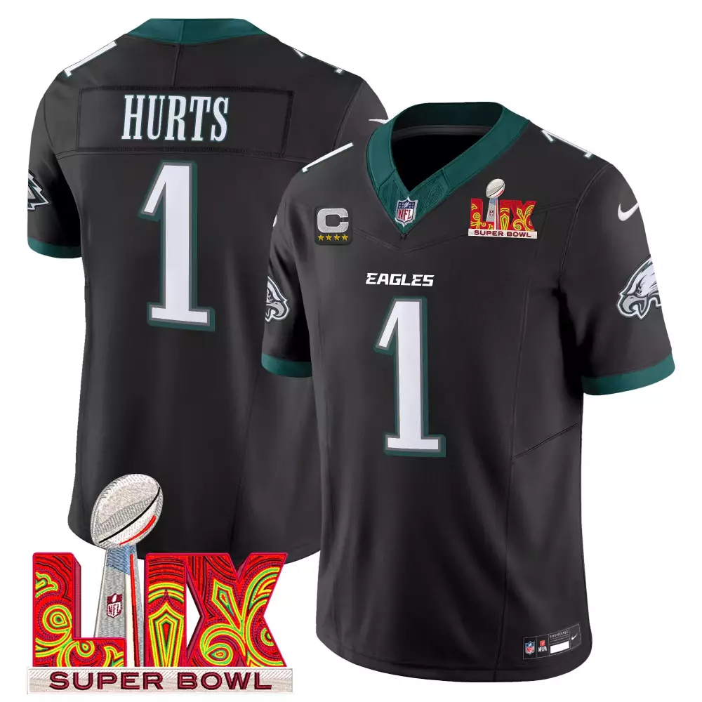 Jalen Hurts 1 Eagles Jersey Black Super Bowl Lix Men Replica Green White Vapor Limited