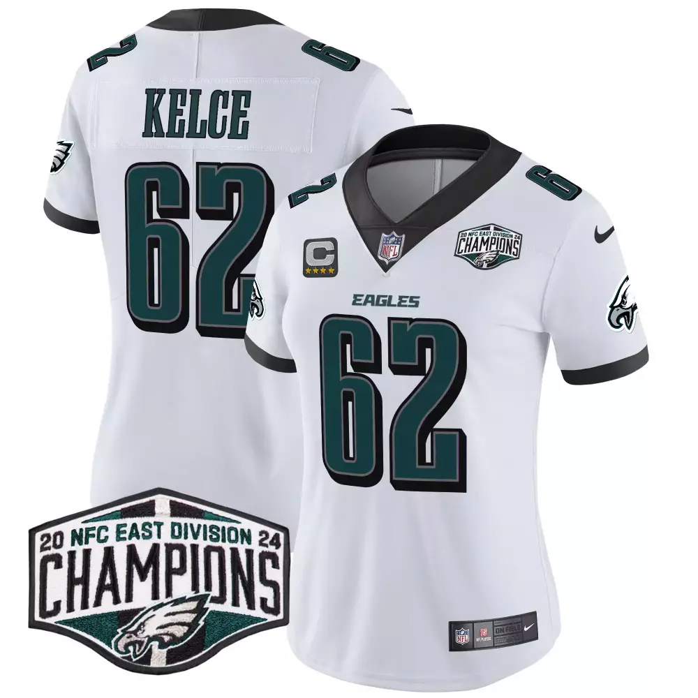 Jason Kelce 62 Eagles Jersey White Women Standard Black Green Vapor Limited All Stitched