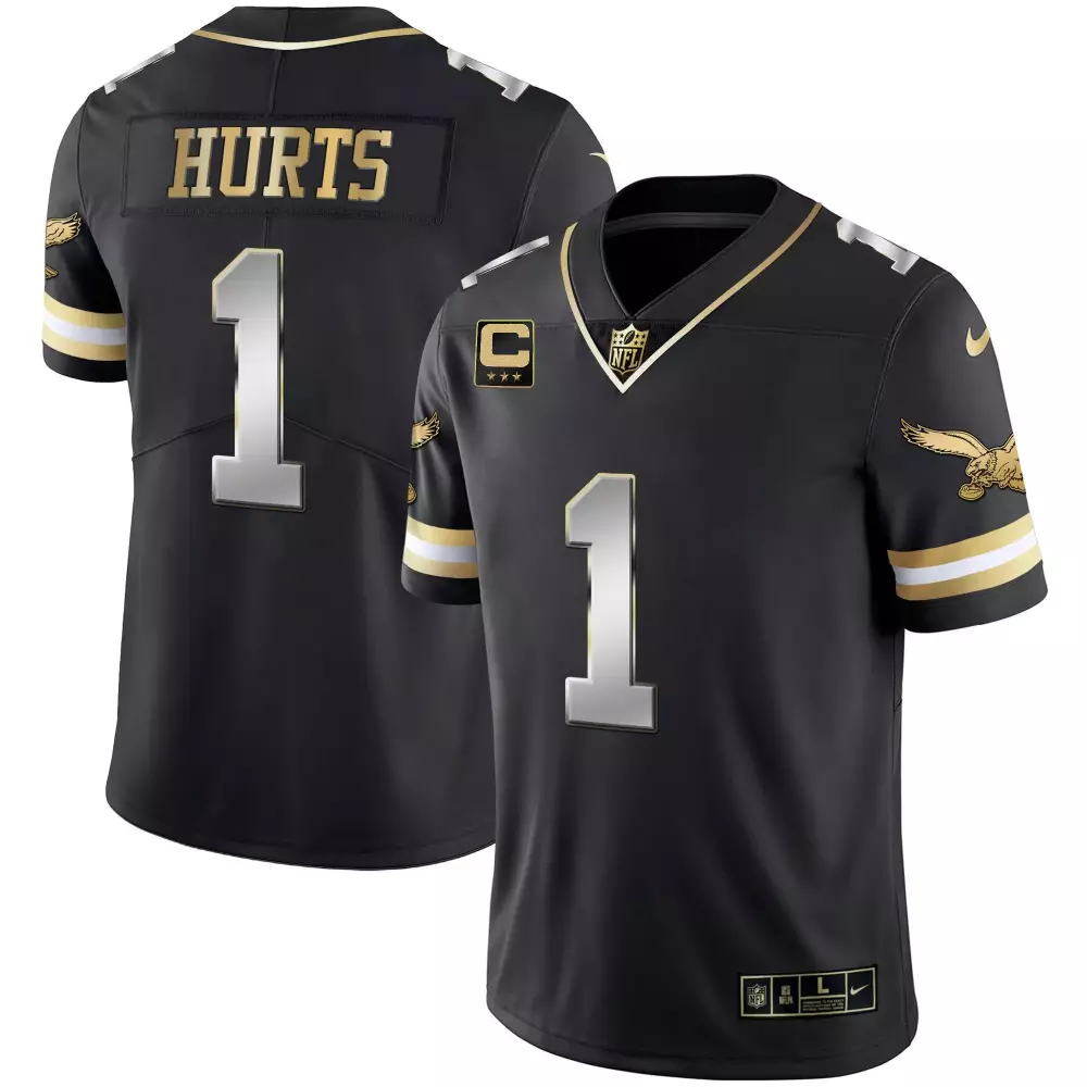 Jalen Hurts 1 Eagles Jersey Black Men Nike Gold White Limited Vapor Throwback All