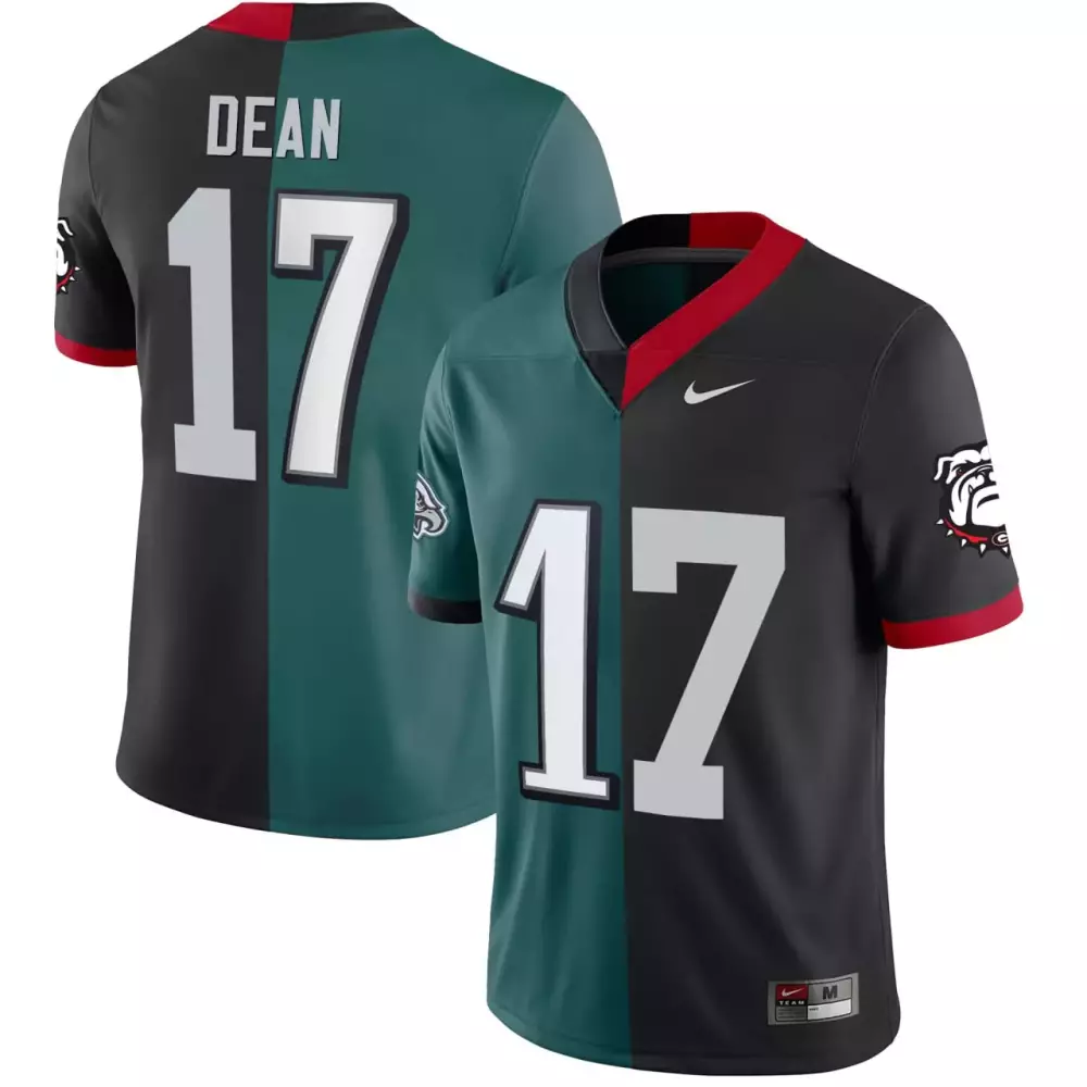 Nakobe Dean 17 Georgia Bulldogs Jersey Black Split Team Philadelphia Eagles 2023