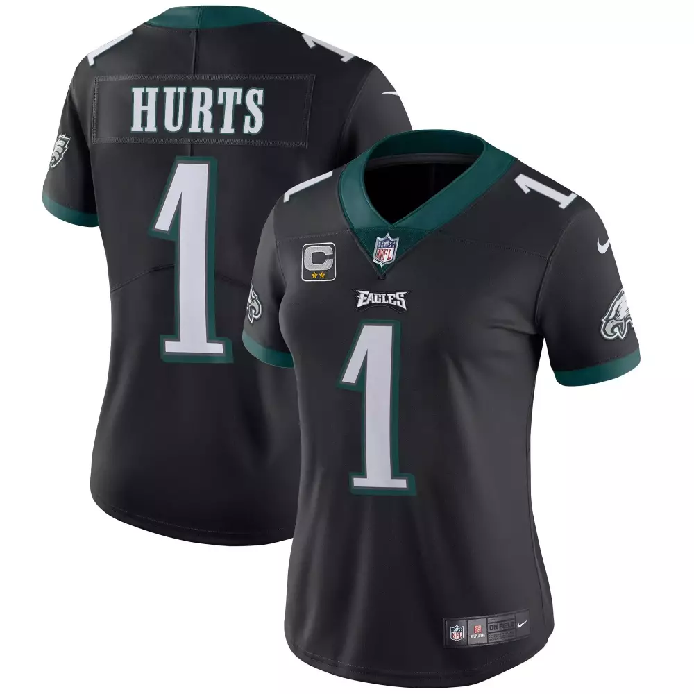 Jalen Hurts 1 Eagles Jersey Black Men Standard Green White Stitched