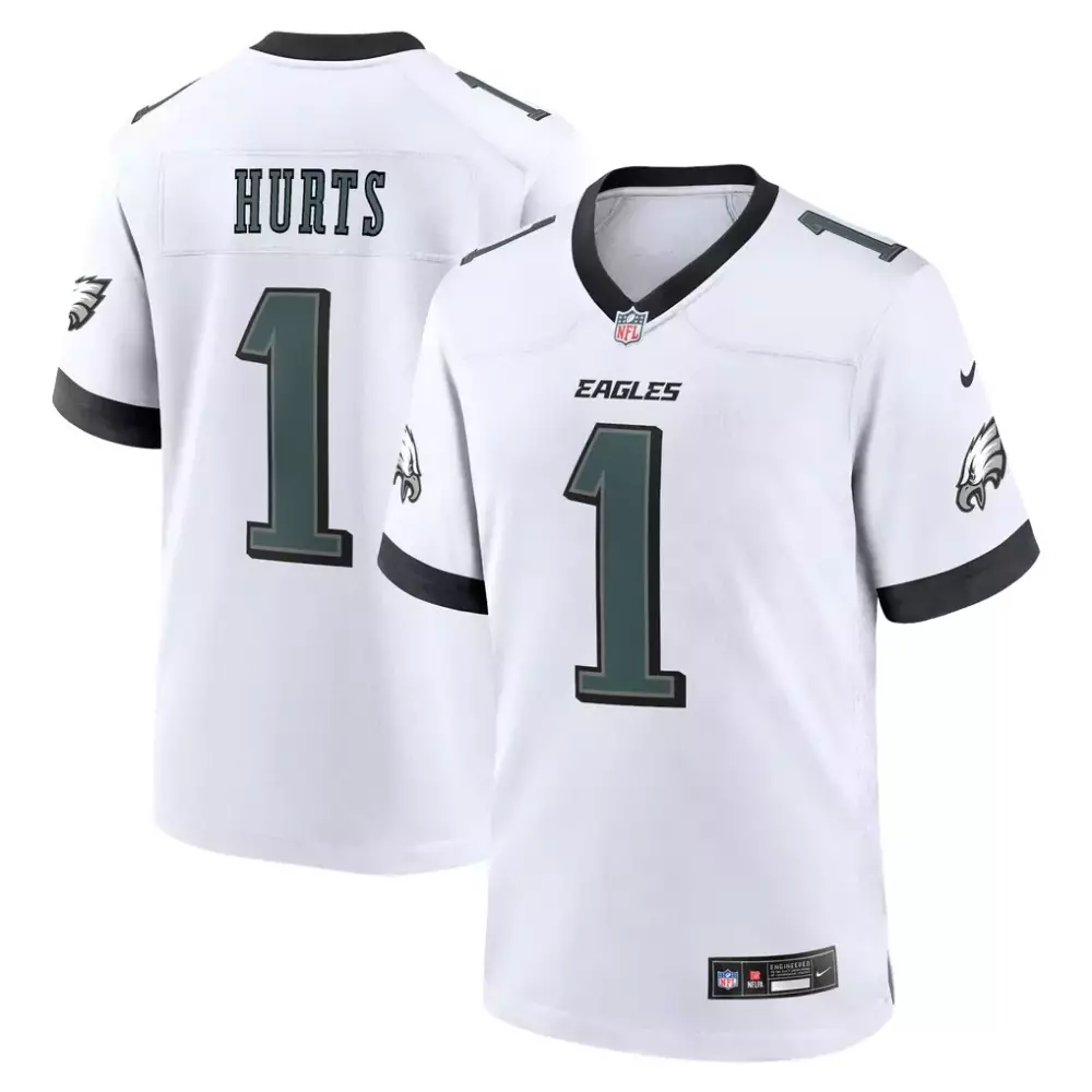 Jalen Hurts 1 Eagles Jersey White Men Game Alternate Black Green