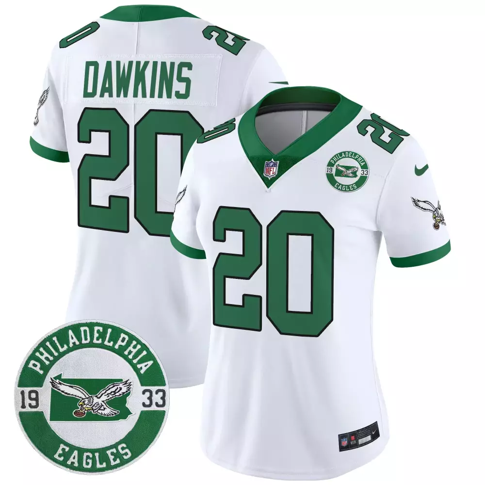 Brian Dawkins 20 Jersey White Philadelphia Eagles 1933 Green Throwback Vapor Limited