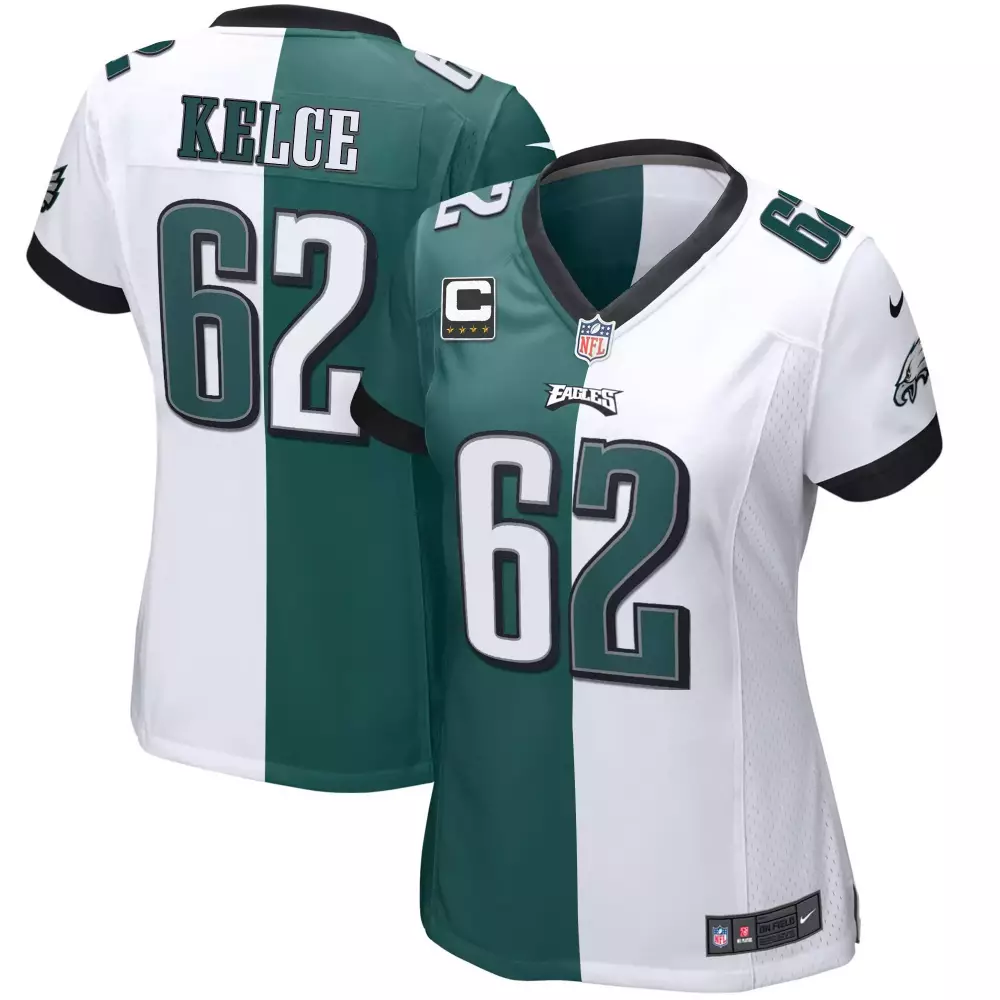 Jason Kelce 62 Eagles Jersey Green Men Split Design White Black Vapor All Stitched