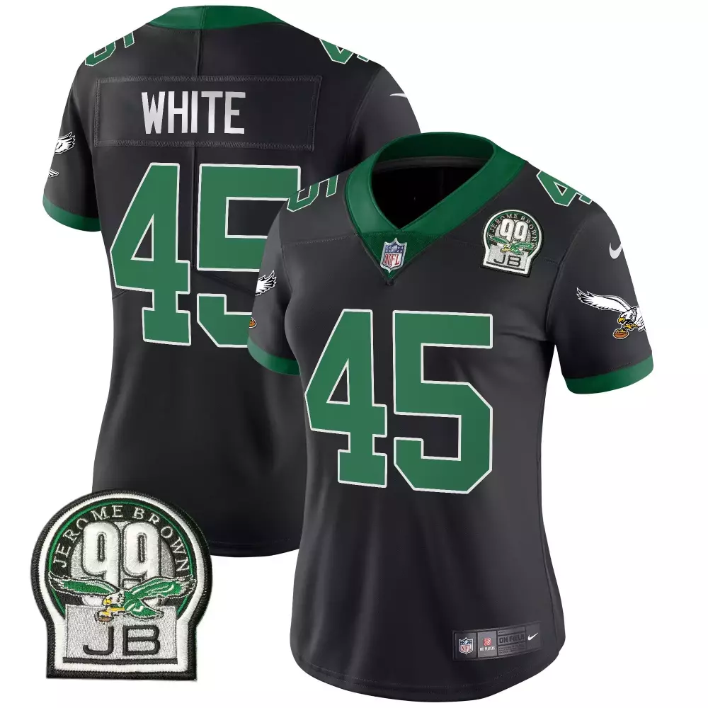 Reggie White 45 Jersey Black Philadelphia Eagles Jerome Brown 99 Jb Women Short Sleeve