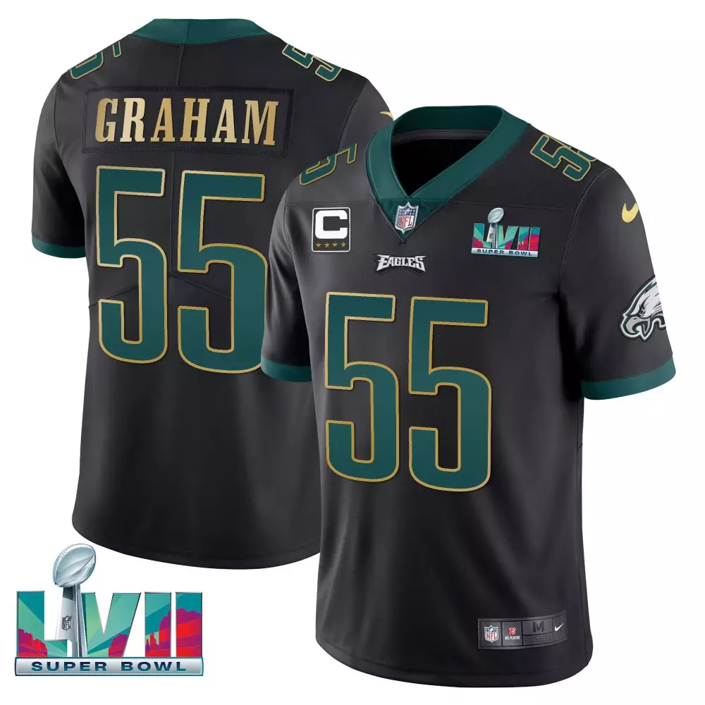 Graham Lvii 55 Eagles Jersey Black Super Bowl Men Green Gold All Stitched Vapor