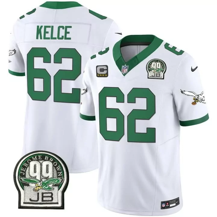 Jason Kelce 62 Jersey White Philadelphia Eagles Jerome Brown 99 Jb Men Standard Green