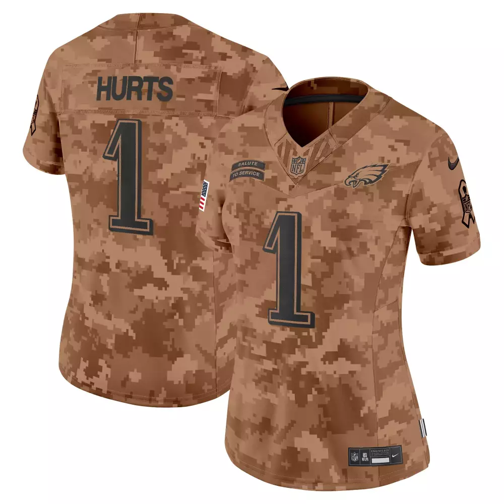 Jalen Hurts 1 Philadelphia Eagles Jersey Brown Salute To Service Nflpa Men Custom Design