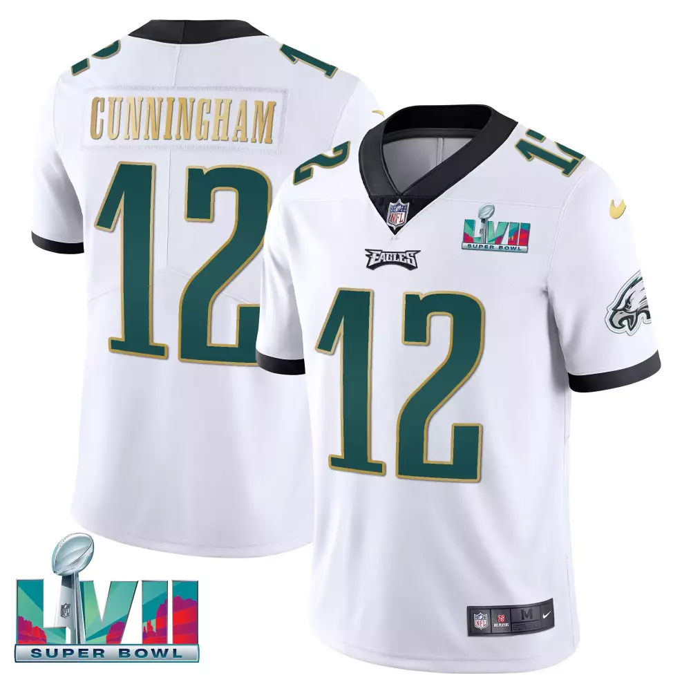 Cunningham Lvii 12 Eagles Jersey White Super Bowl Men Green Black Gold All Stitched