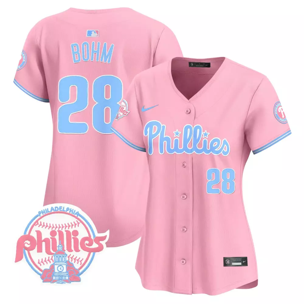 Alec Bohm 28 Phillies Jersey Pink Women Light Blue All Stitched Vapor