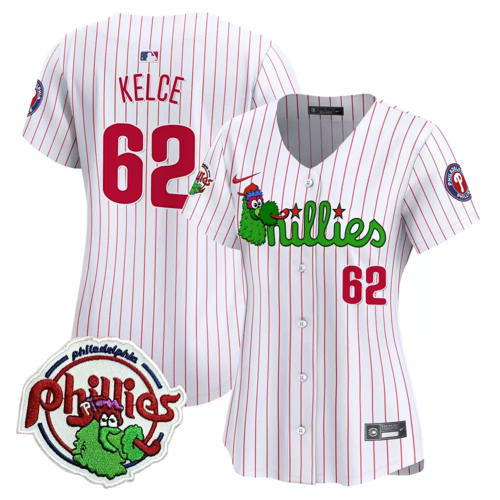 Jason Kelce 62 Jersey White Philadelphia Phillies Mascot Women Red Green Vapor Premier