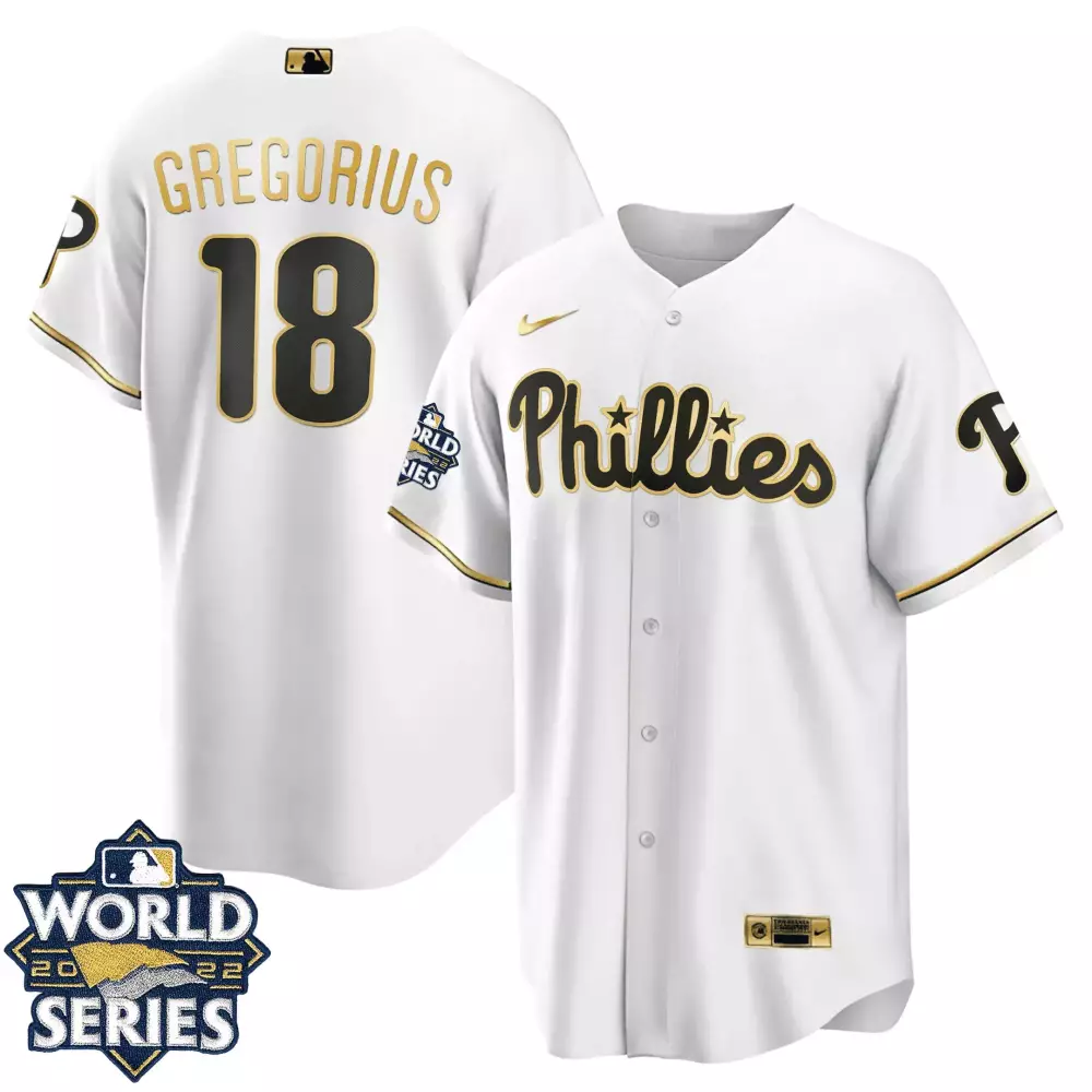 Didi Gregorius 18 Phillies Jersey White World Series 2022 Men Black Gold Cool Limited