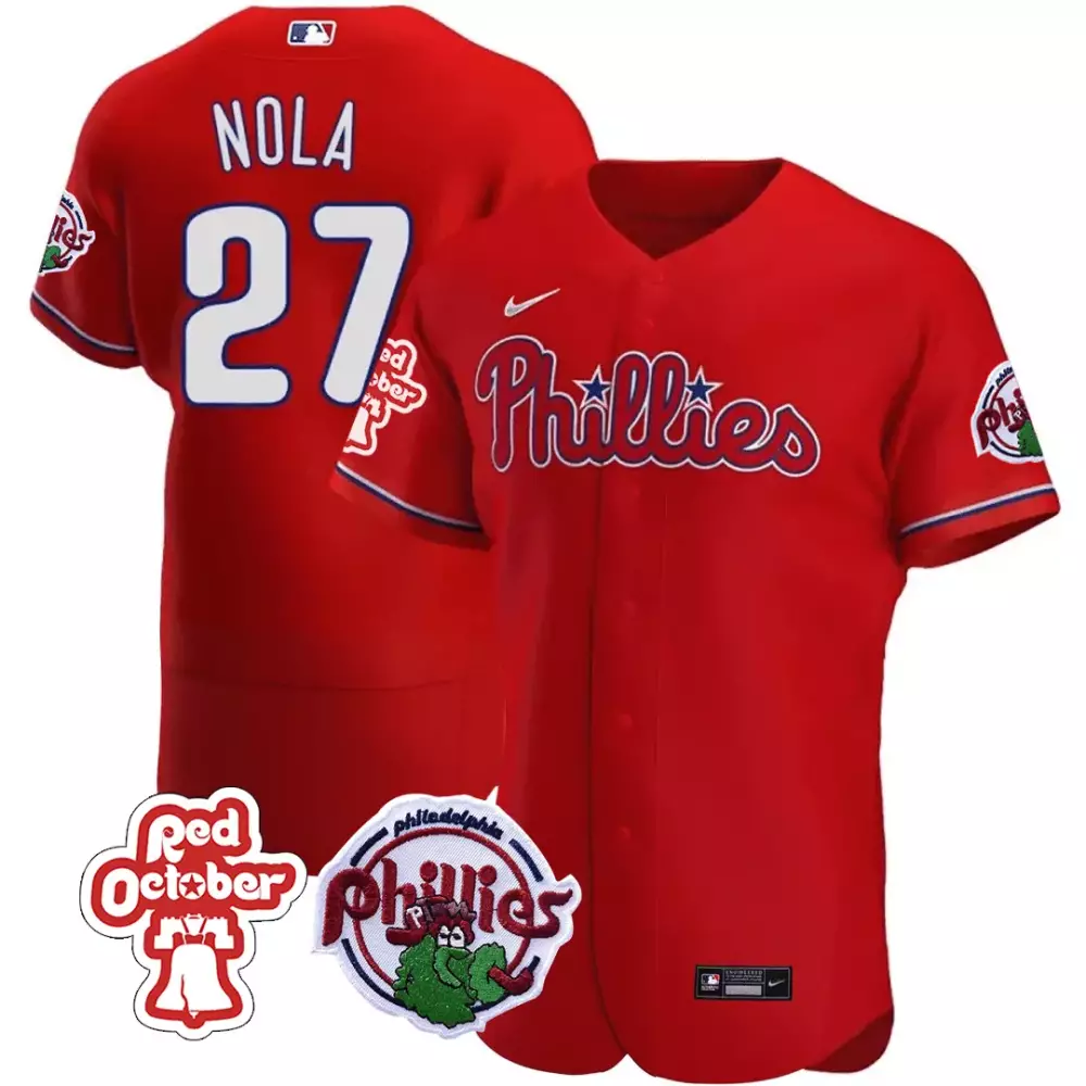 Hoskins October 27 Phillies Jersey Red Men White Blue All Stitched Vapor