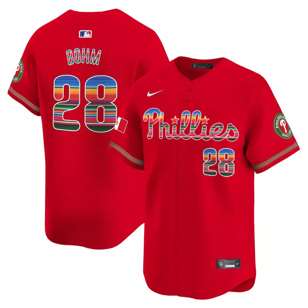 Alec Bohm 28 Phillies Jersey Red City Connect Men Split Design Multicolor Stitched