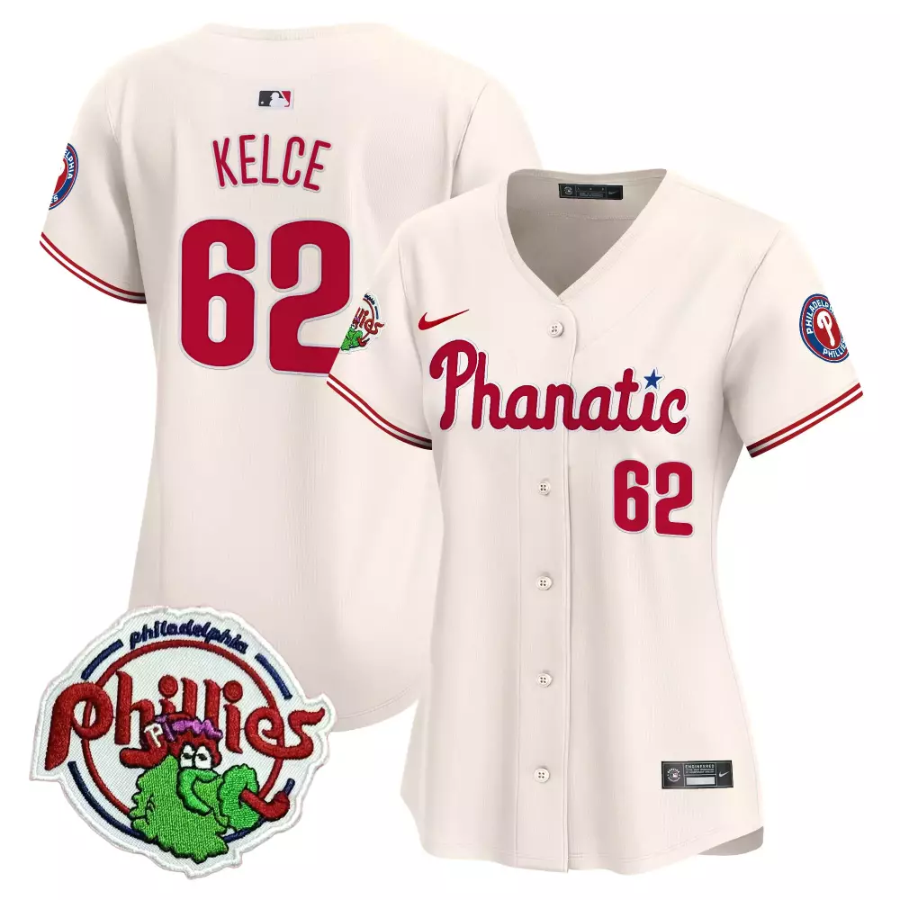 Jason Kelce 62 Jersey Cream Philadelphia Phillies Mascot Women Red Blue Vapor Premier