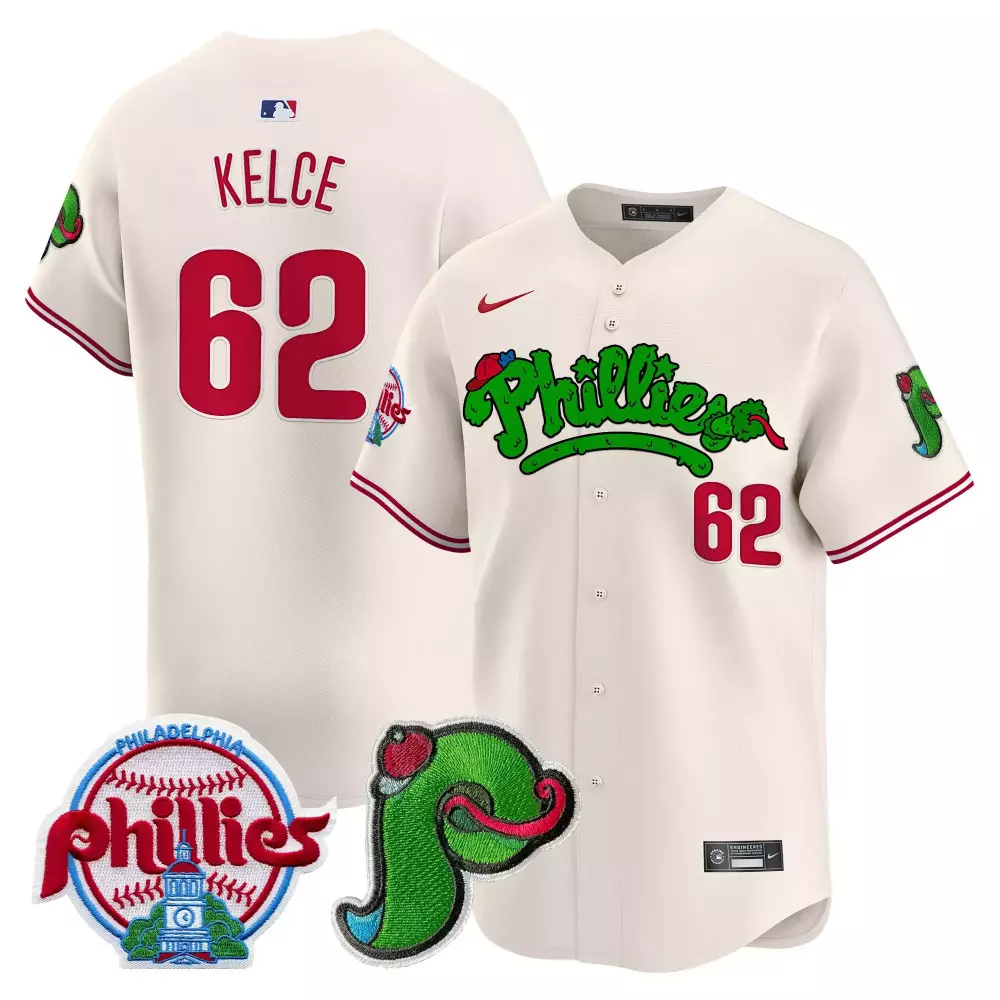 Jason Kelce 62 Jersey Cream Philadelphia Phillies Phanatic Men Red Green All Stitched