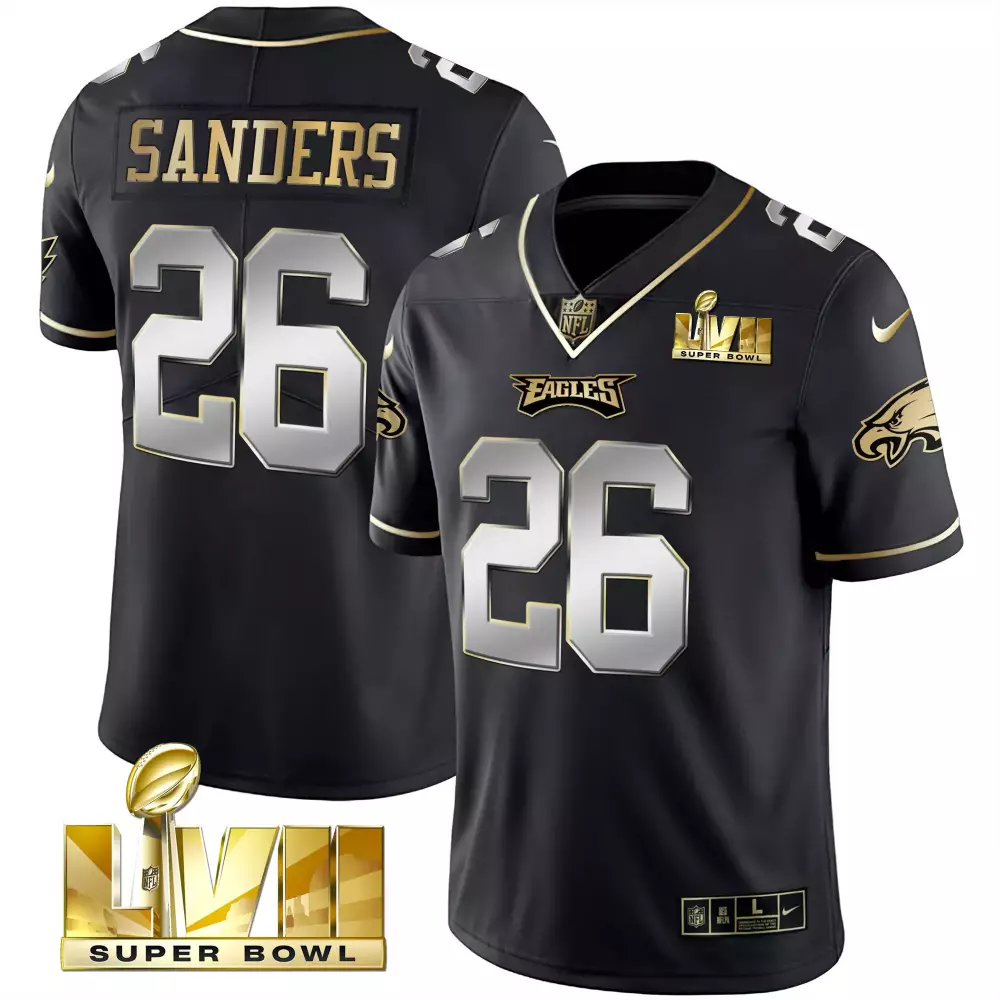 Sanders 26 Eagles Jersey Black Super Bowl Lvii Men Gold Silver All Stitched Vapor