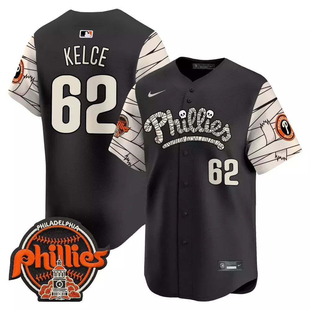 Jason Kelce 62 Jersey Black Halloween Philadelphia Phillies Men Alternate Split Design