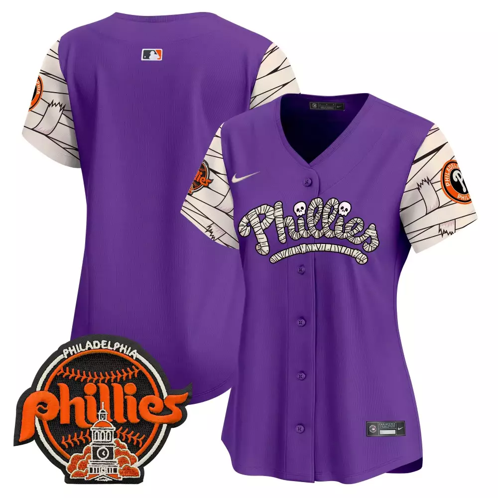 Philadelphia Phillies Jersey Purple Halloween Women Alternate Custom Design White