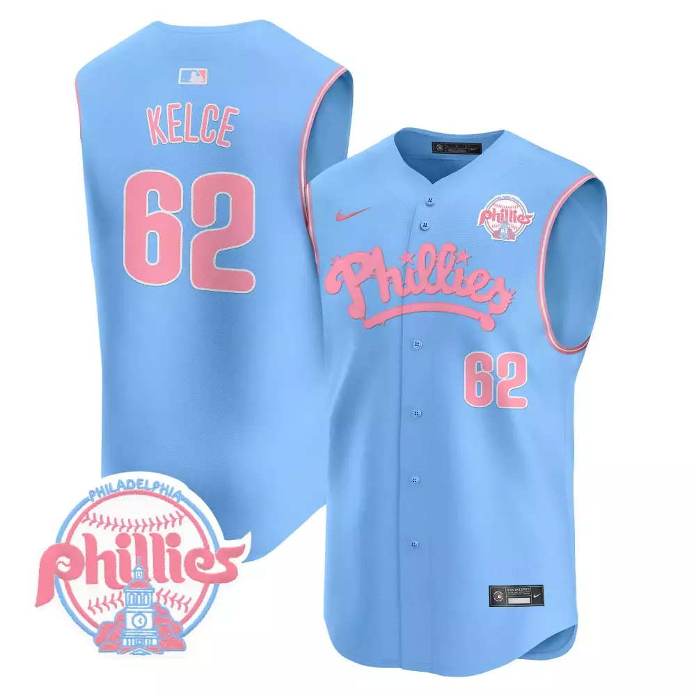 Jason Kelce 62 Jersey Light Blue Philadelphia Phillies Men Pink All Stitched Vapor